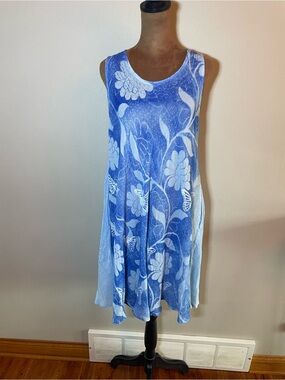 Advance Blue Batik Floral Midi Tank Dress - Relaxed Summer Style